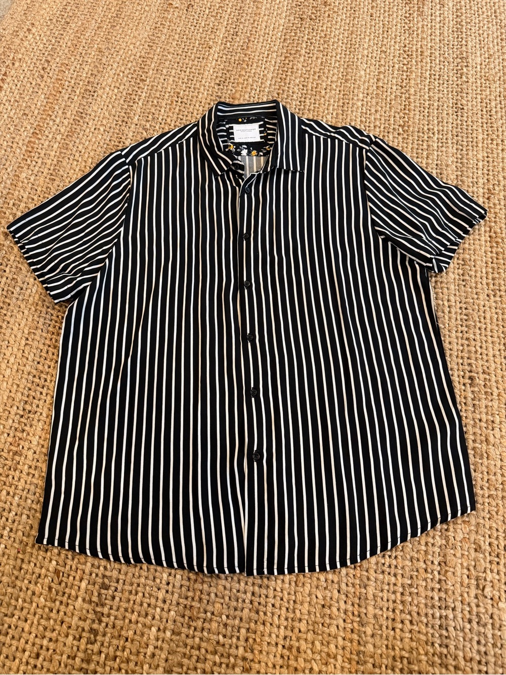 Marshalls Black and White Vertical Stripe Short Sleeve Button-Down Shirt